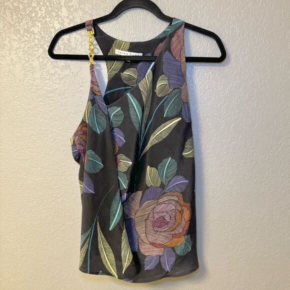 Trina Turk Tops - Trina Turk | Asymmetric Silk Racerback Chain Tank